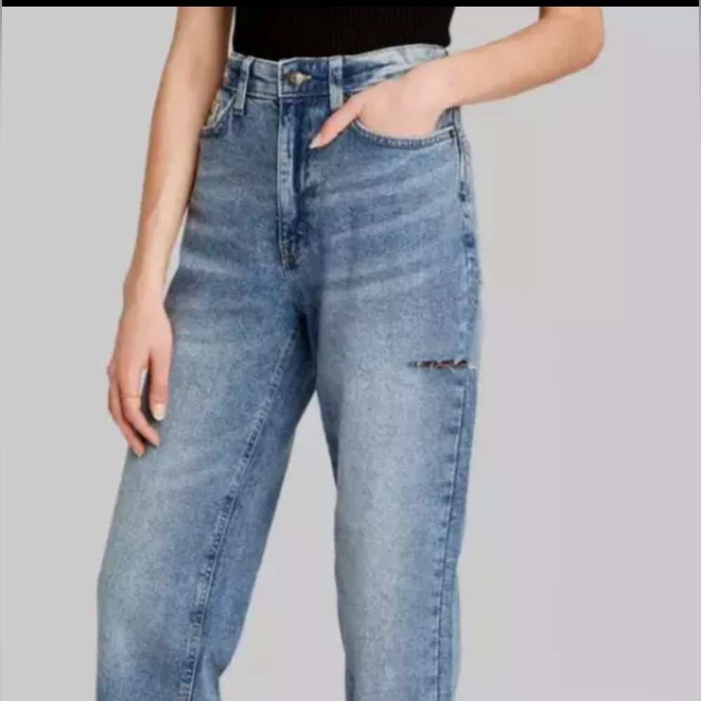 Women's High-Rise 90's Relaxed Slashed Straight Jeans Wild Fable readdescription - Picture 2 of 11